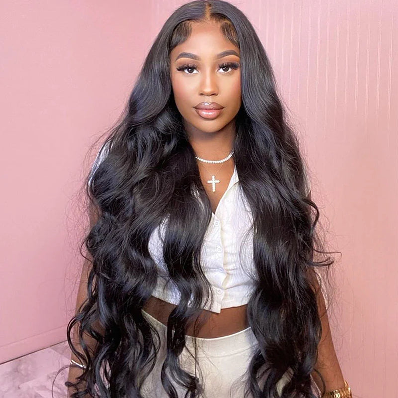 Megalook 13X4 Pre-All Glueless Body Wave 30 Inch Invisible Knots Natural Black Natural Hairline