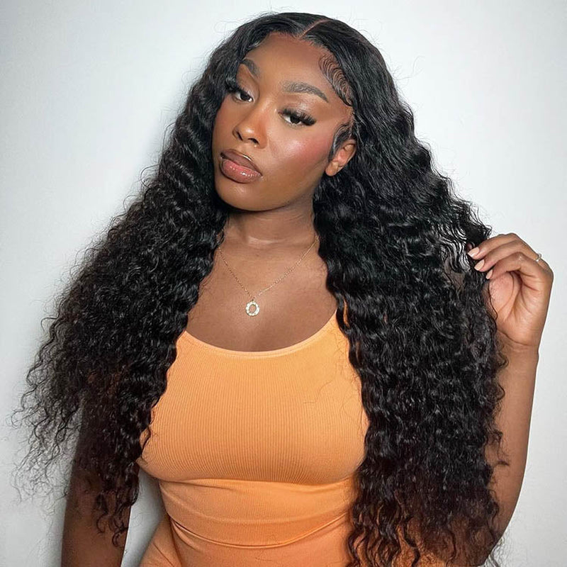 Megalook 13X4 Pre-All Glueless Body Wave 30 Inch Invisible Knots Natural Black Natural Hairline