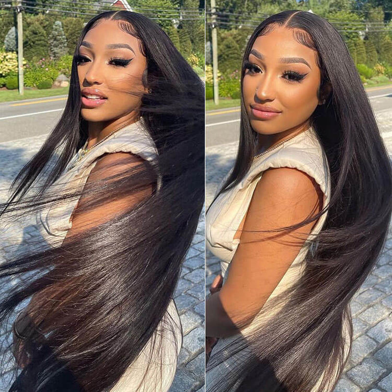 Megalook 13X4 Pre-All Glueless Body Wave 30 Inch Invisible Knots Natural Black Natural Hairline