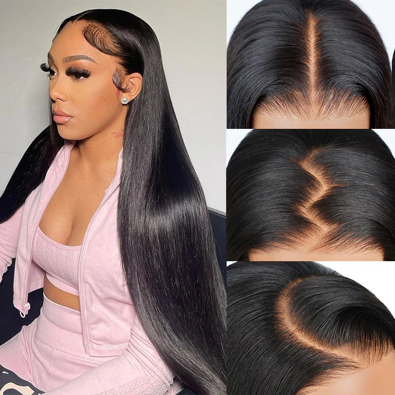 Megalook 13X4 Pre-All Glueless Body Wave 30 Inch Invisible Knots Natural Black Natural Hairline