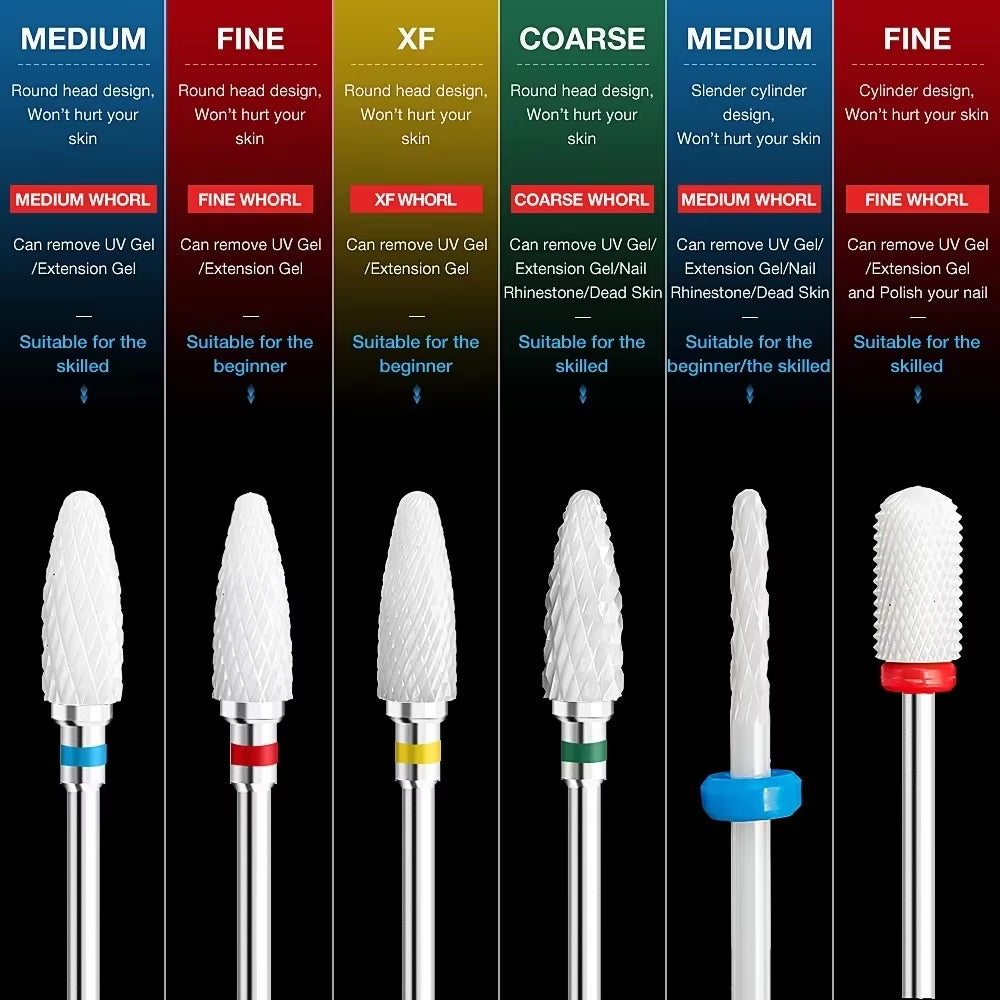 Ceramic Carbide Nail Drill Bit Rotate Burr Milling Nail Cutter Bits Electric Drill Machine for Manicure Pedicure Tools