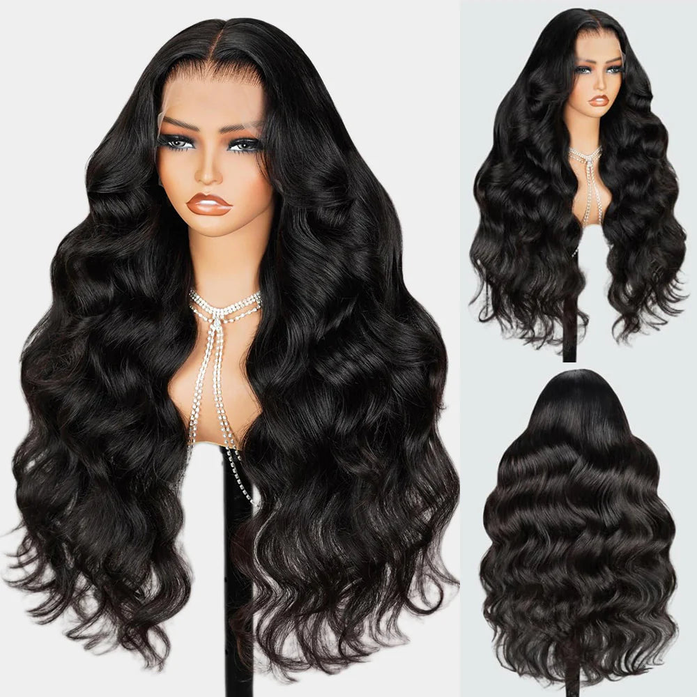 Megalook 13X4 Pre-All Glueless Body Wave 30 Inch Invisible Knots Natural Black Natural Hairline