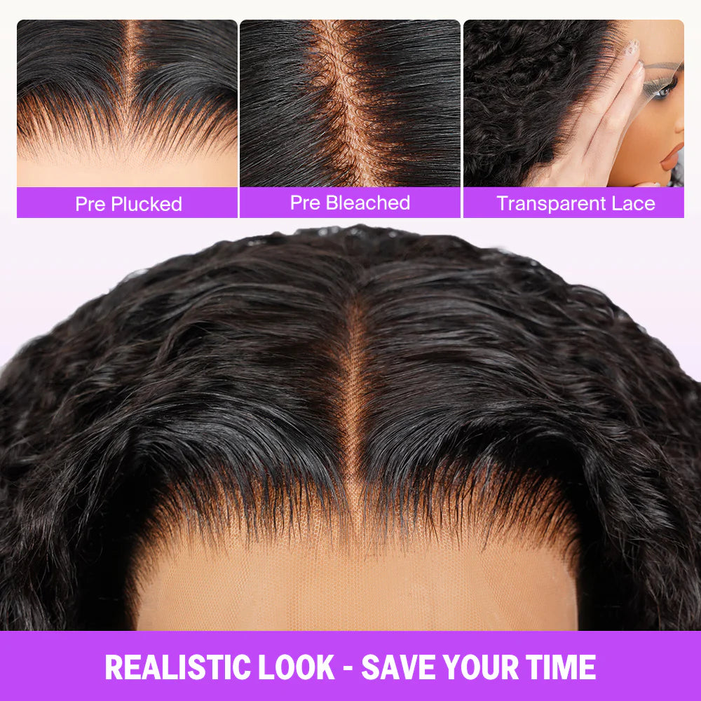 Megalook 13X4 Pre-All Glueless Body Wave 30 Inch Invisible Knots Natural Black Natural Hairline
