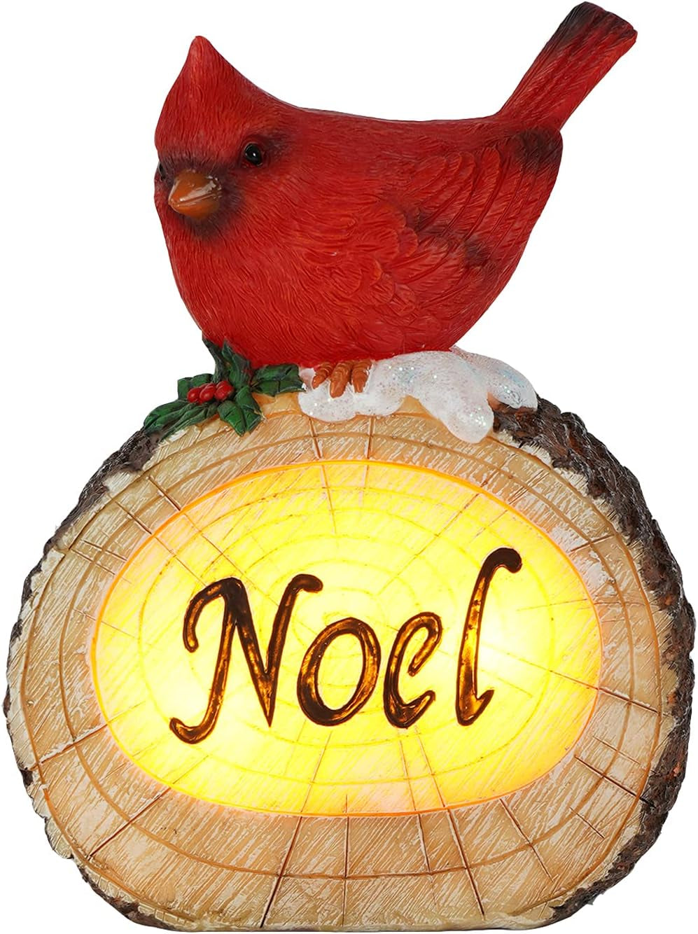 Christmas Red Bird Resin Statue with LED Light Cardinal Bird for Home and Lawn Decor, Noel